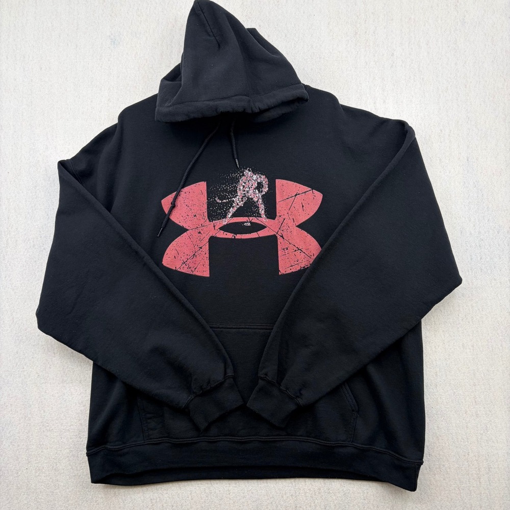 Gildan Heavy Blend Men XL Black Under Armour Hockey Graphic Hoodie Sweatshirt